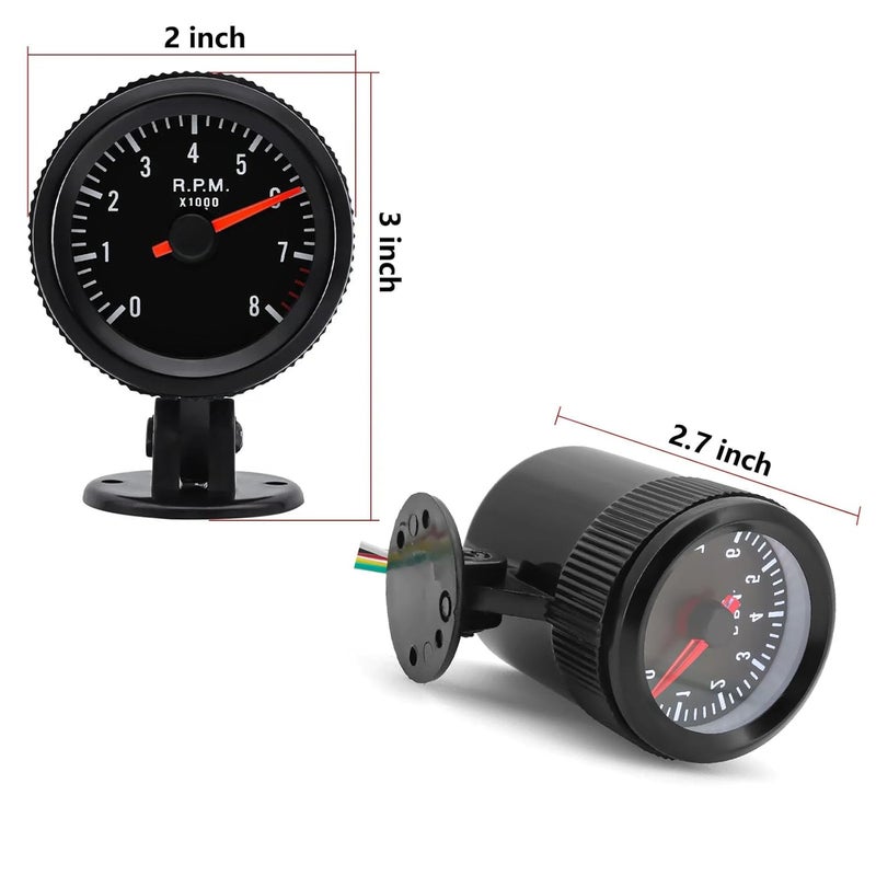 BLLYOGU Universal 2" Tachometer 8000 RPM Meter with Gauge Holder for 12V Gasoline Car Engine 1-8 Cylinders - Image 4